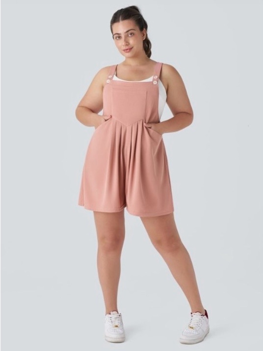 HALARA pockets waffle casual short overalls romper
